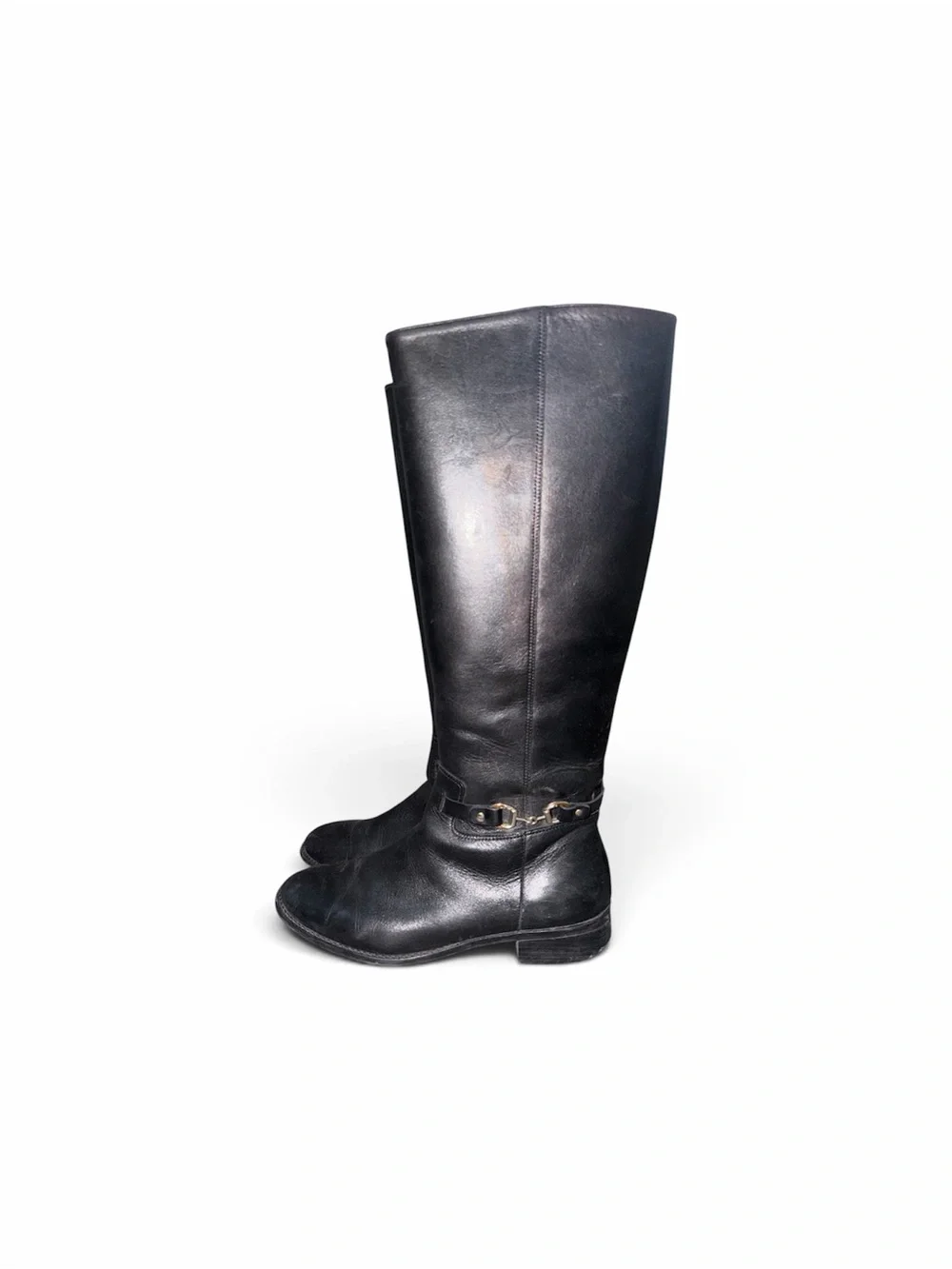 Talbots Black Leather Tall Riding Boots with Ankle Bit Detail